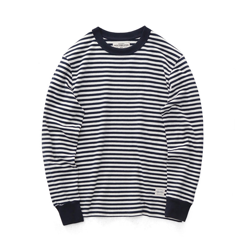 American Retro Blue And White Striped Long Sleeve T-shirt