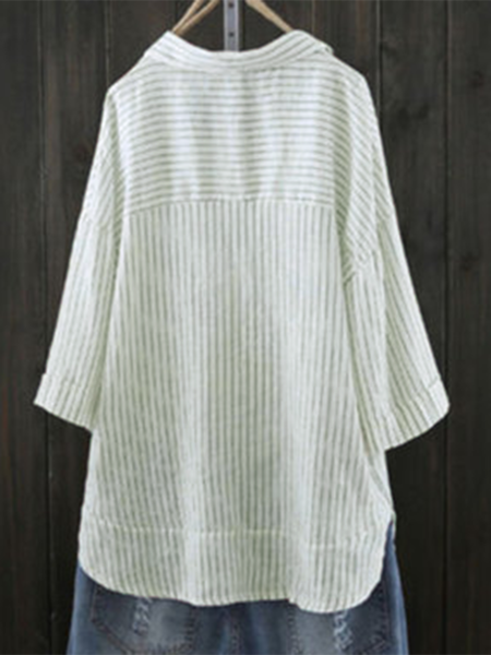 3/4 Sleeve Buttoned Casual Striped Shift Blouse