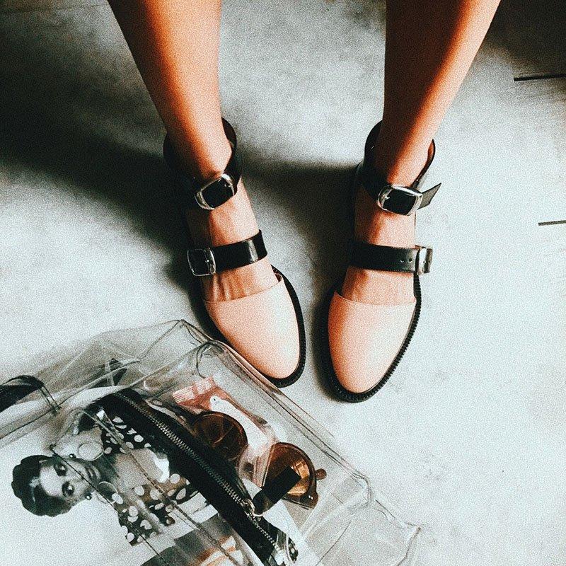 Buckle Color block Sandals Flats