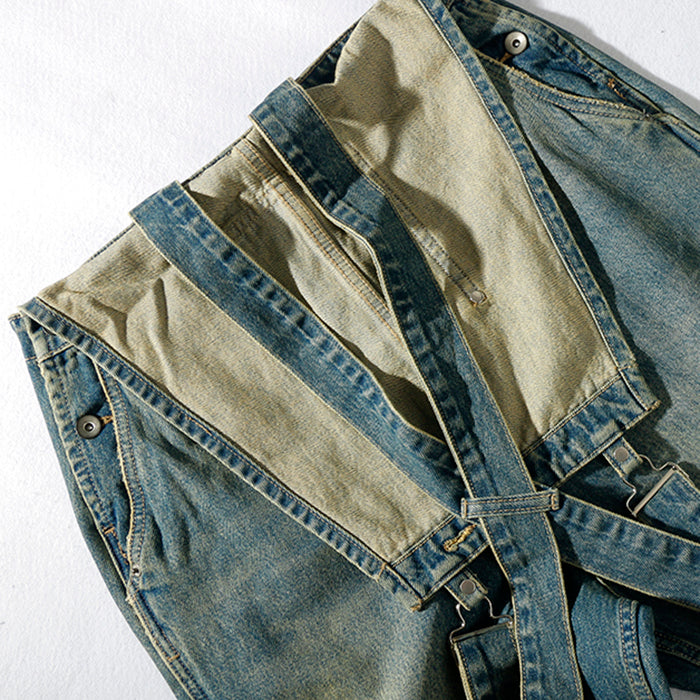 Retro Loose Small Straight-Leg One-Piece Jeans
