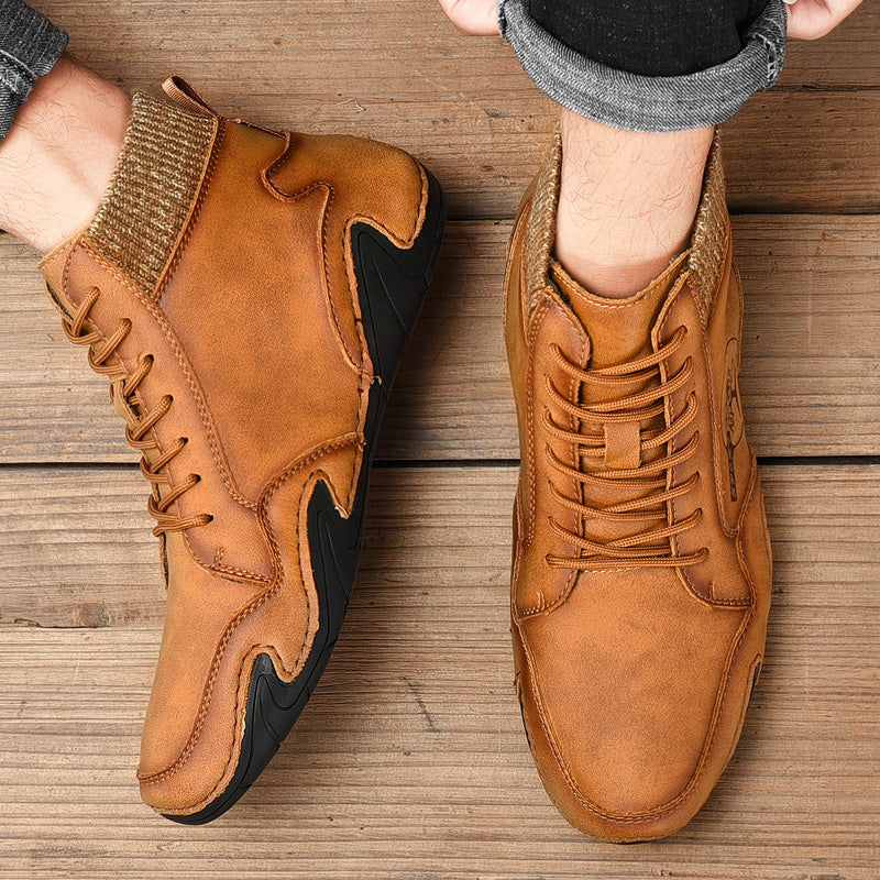 Men Handmade Leather Comfy Soft Sock Ankle Boots
