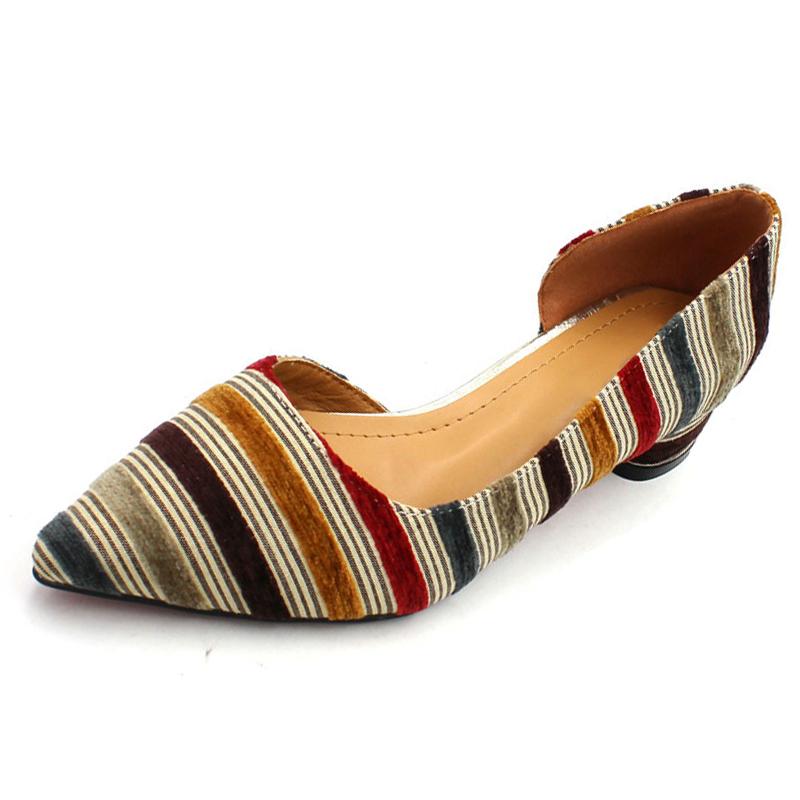 Date Contrast Color Pointed Toe Striped Flats