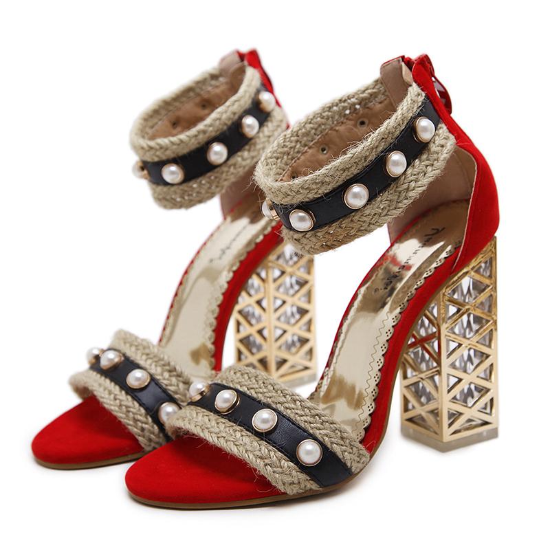 Women Imitation Pearl Sexy Open Toe Heels