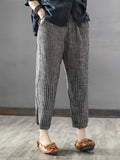 Elastic Waist Striped Linen Casual Pants