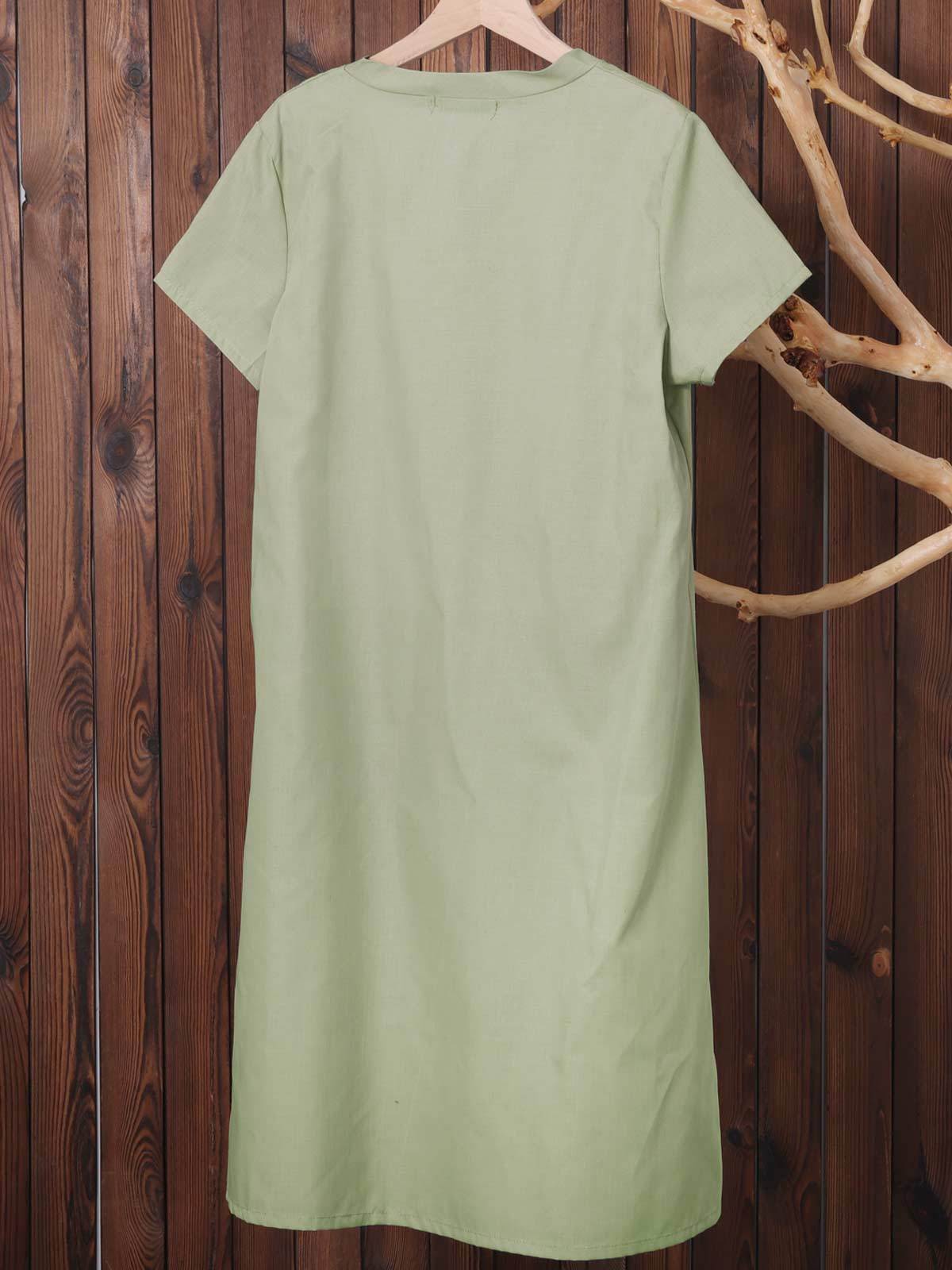 Casual Solid V-Neck Plus Size Dress