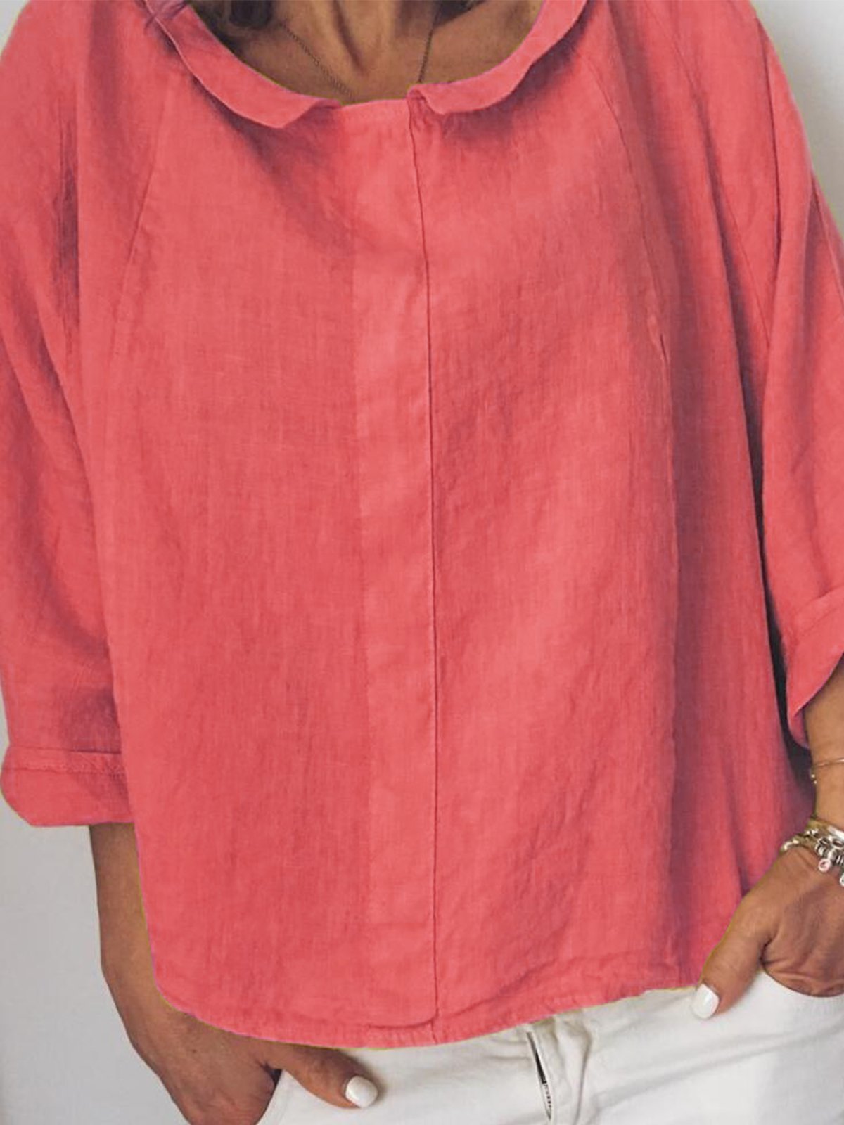 Long Sleeve Peter Pan Collar Solid T-Shirts