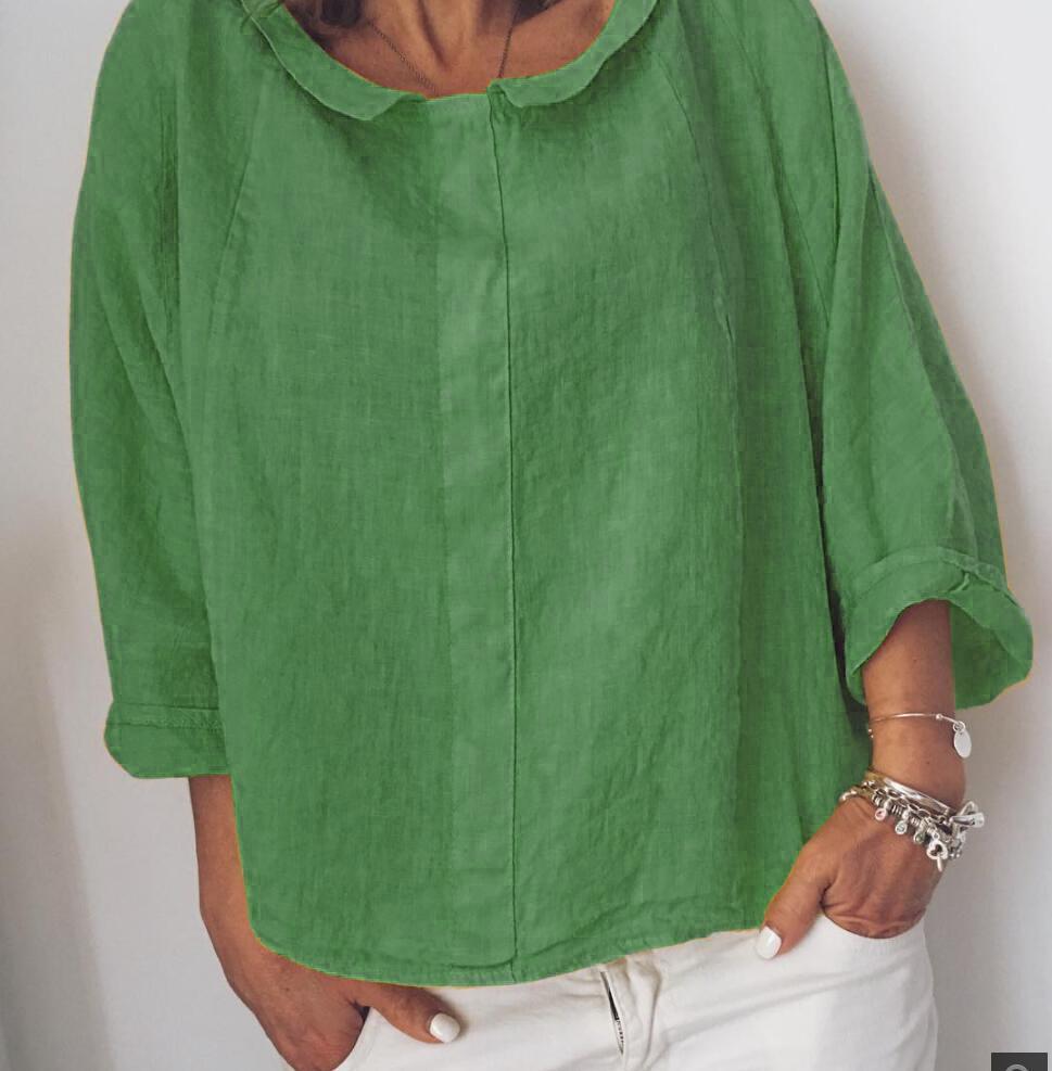 Long Sleeve Peter Pan Collar Solid T-Shirts