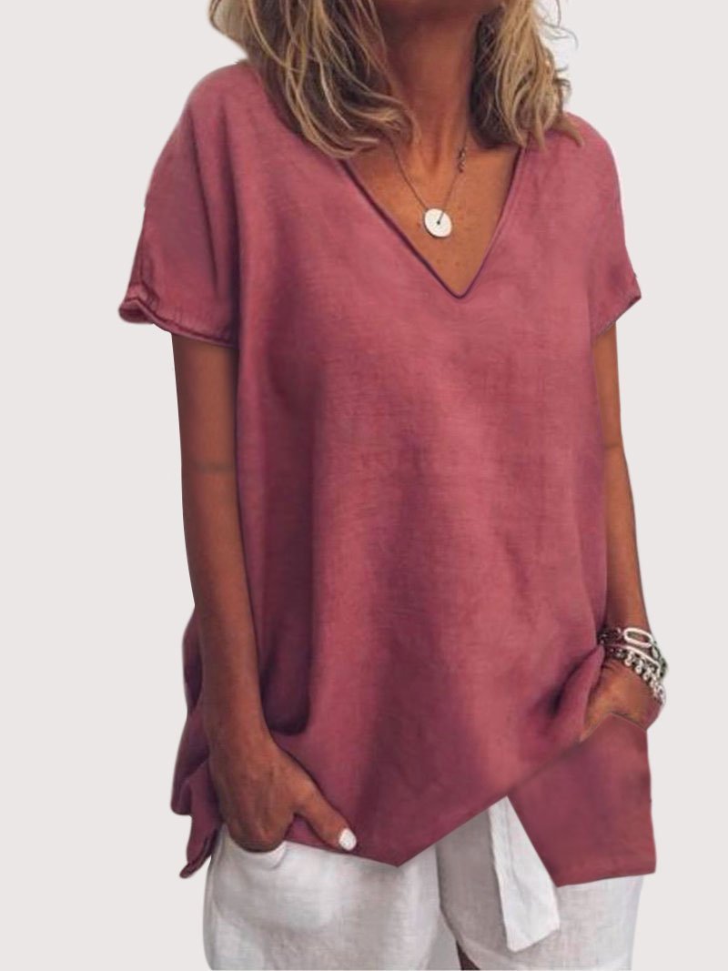 Plus Size Short Sleeve Casual V Neck Blouse