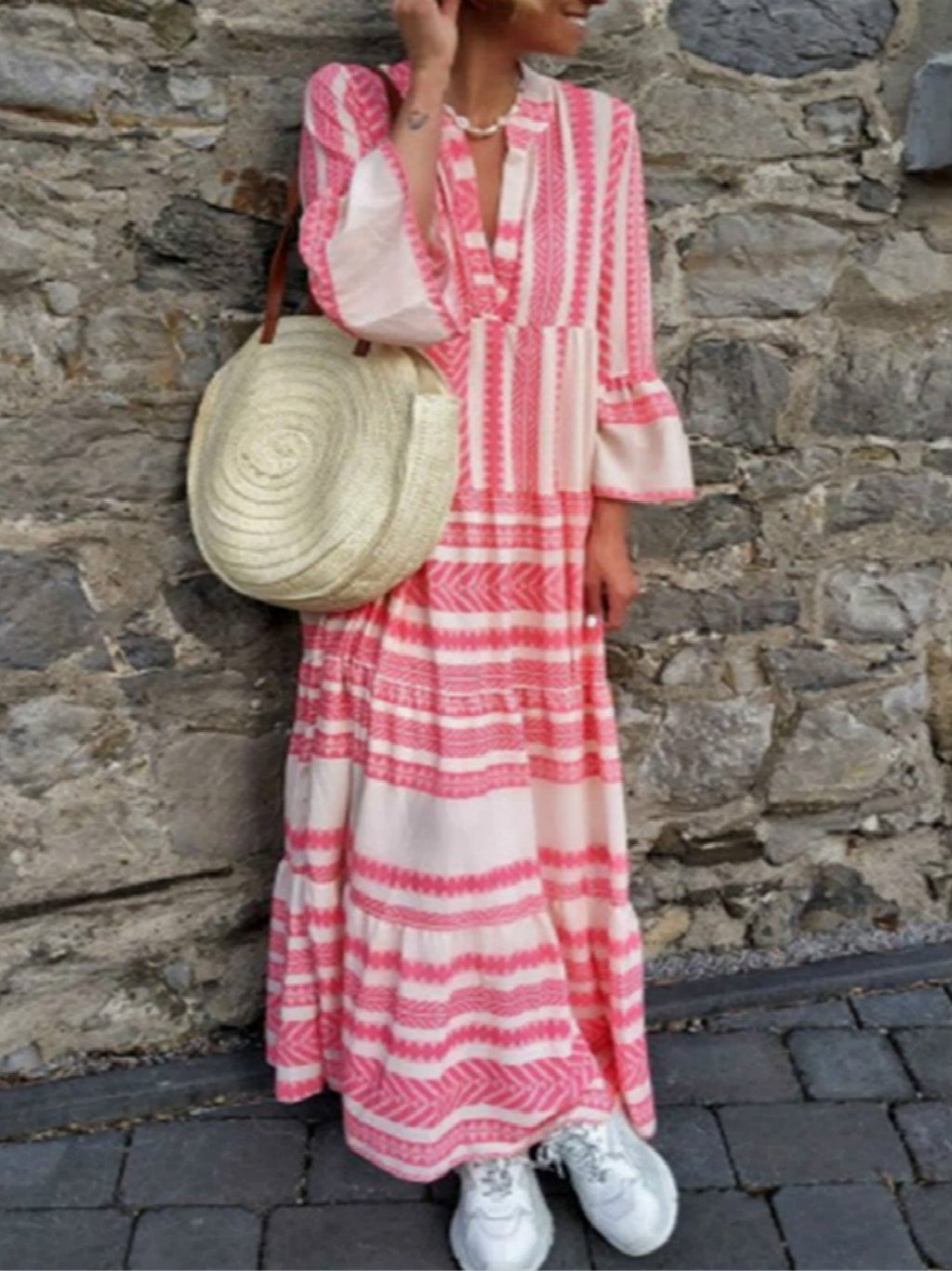Pink Women Dresses Daily Printed Tribal Dresses