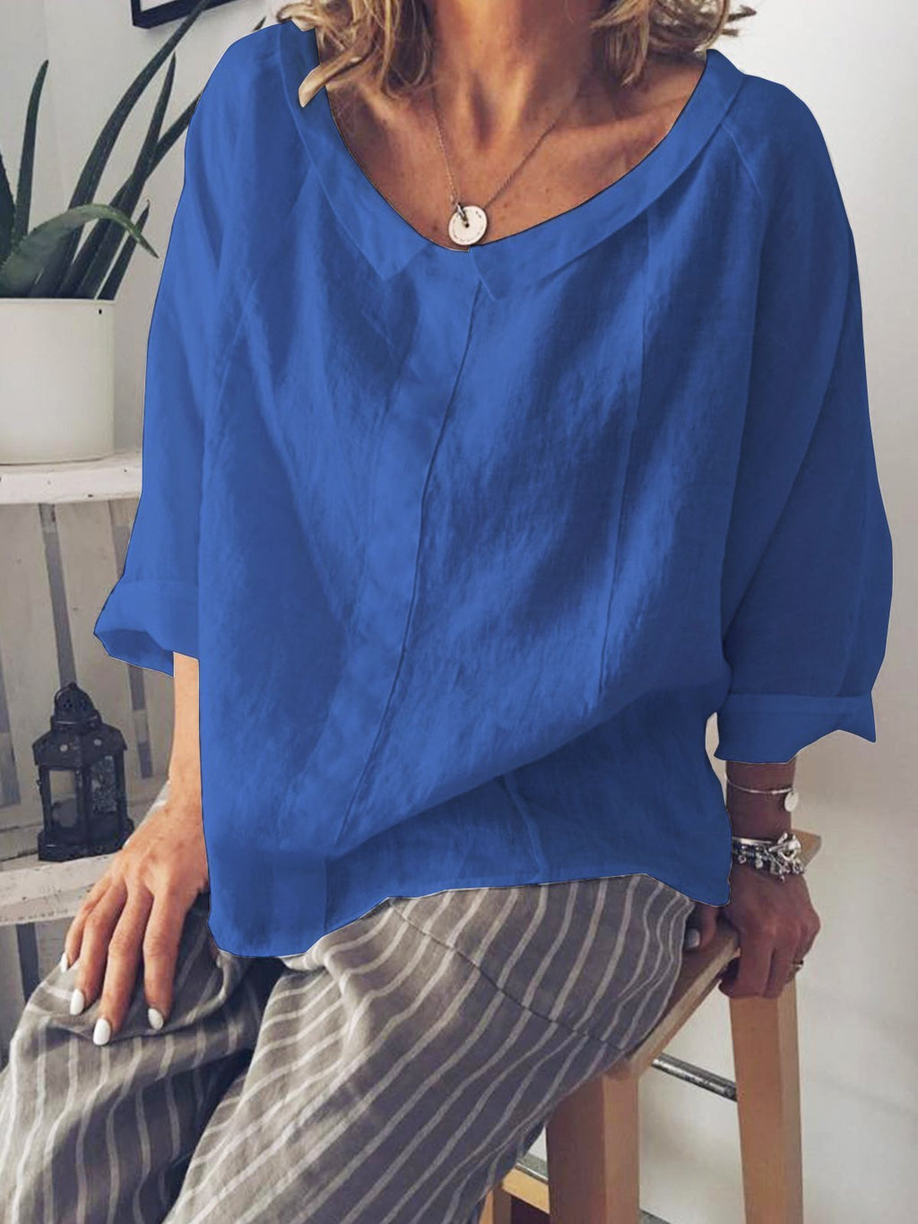 Long Sleeve Peter Pan Collar Solid T-Shirts