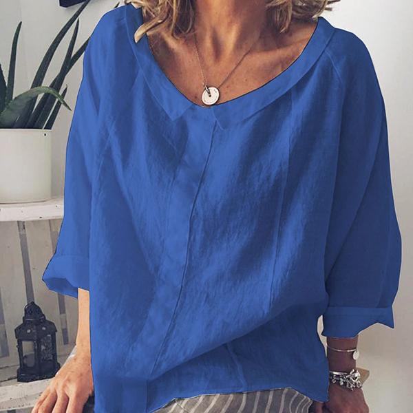 Long Sleeve Peter Pan Collar Solid T-Shirts