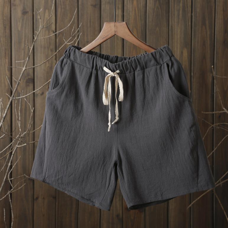 Linen Women Elastic Waist Leisure Versatile Loose Shorts