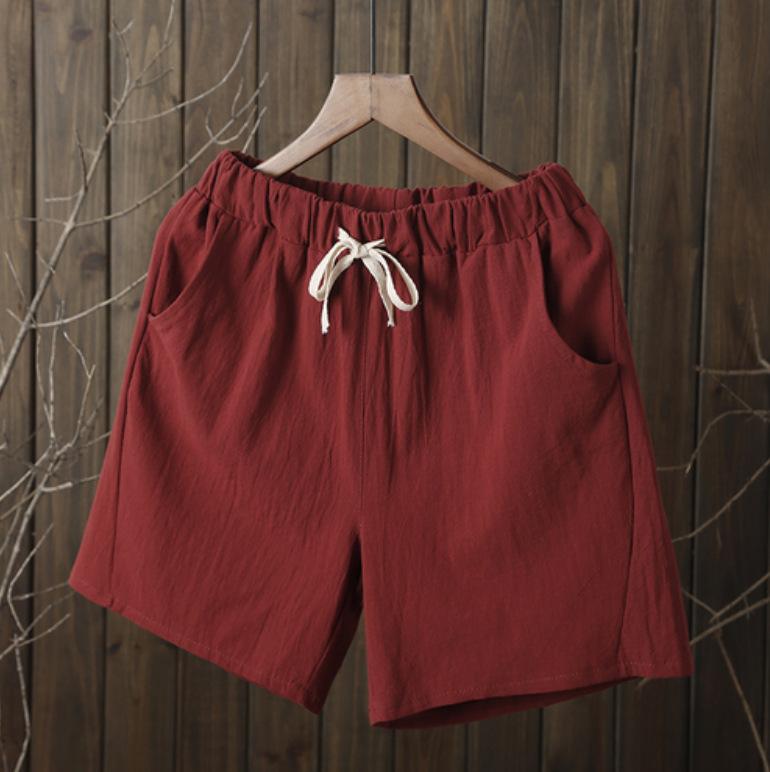 Linen Women Elastic Waist Leisure Versatile Loose Shorts