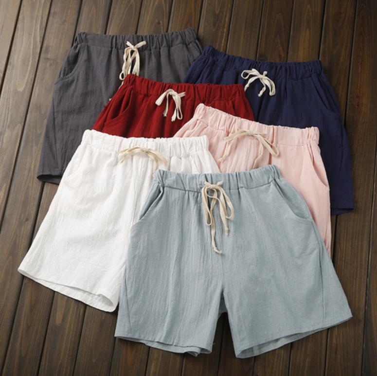 Linen Women Elastic Waist Leisure Versatile Loose Shorts
