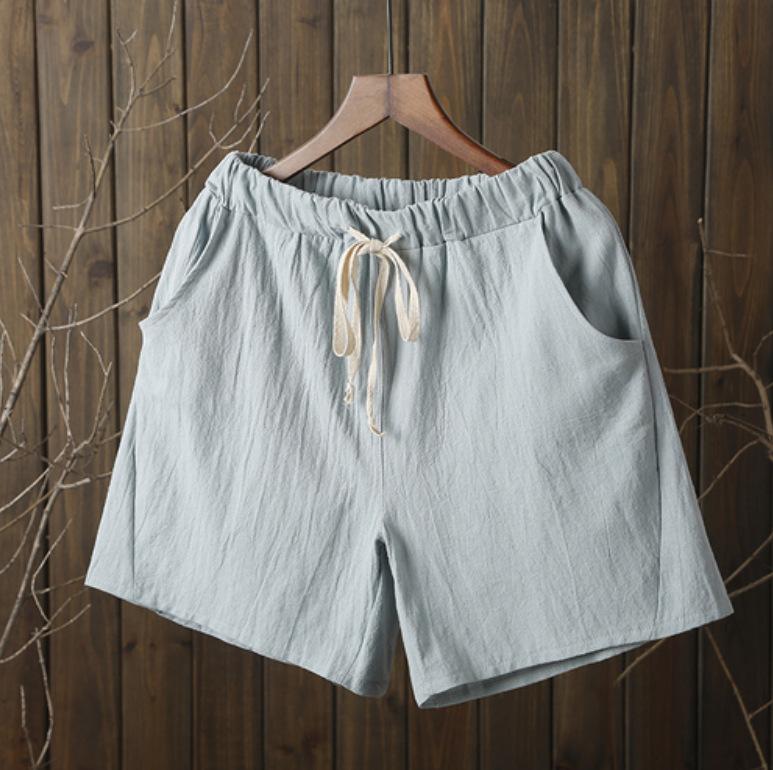 Linen Women Elastic Waist Leisure Versatile Loose Shorts
