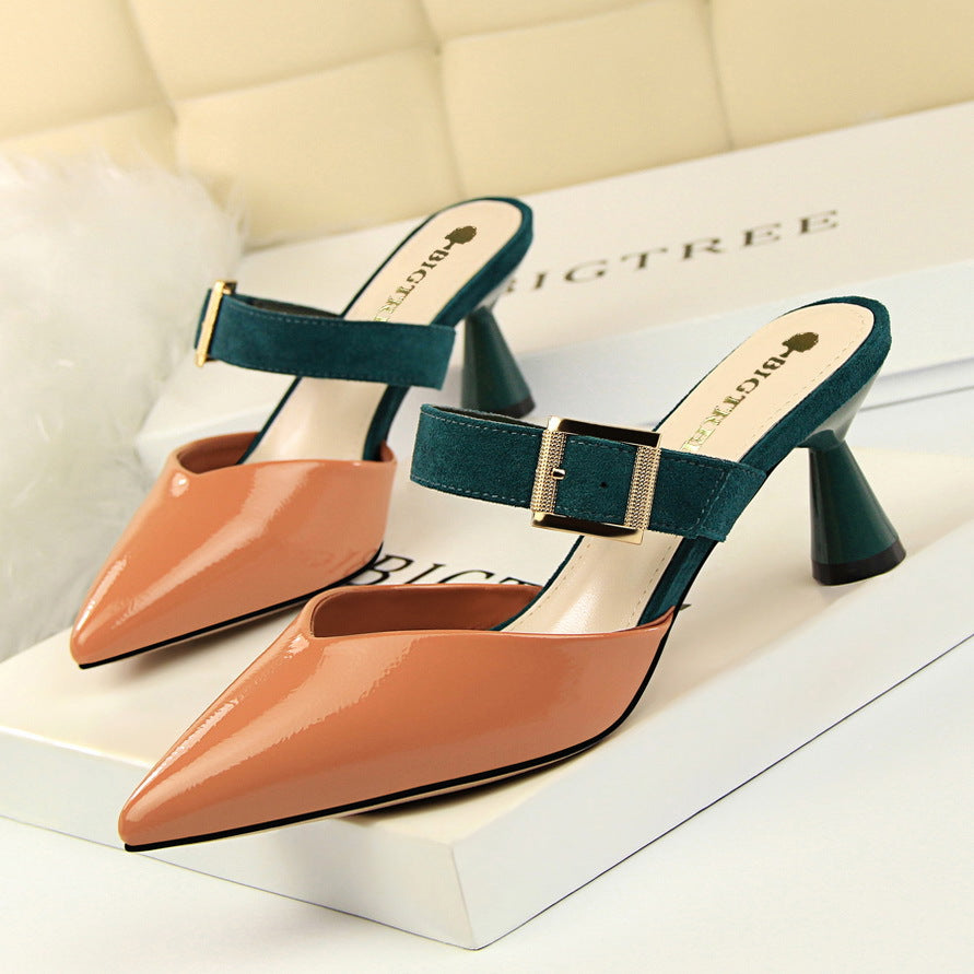 Date Pointed Toe Buckle Strap Slippers