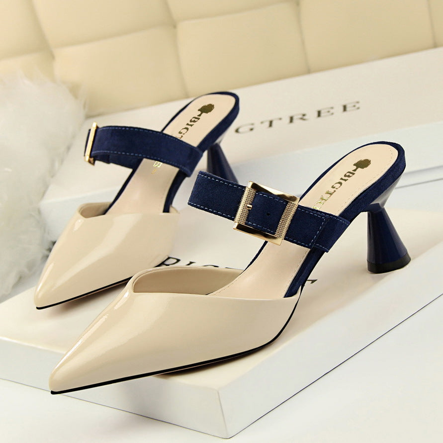Date Pointed Toe Buckle Strap Slippers