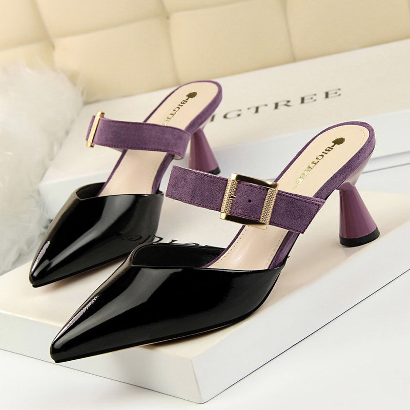 Date Pointed Toe Buckle Strap Slippers