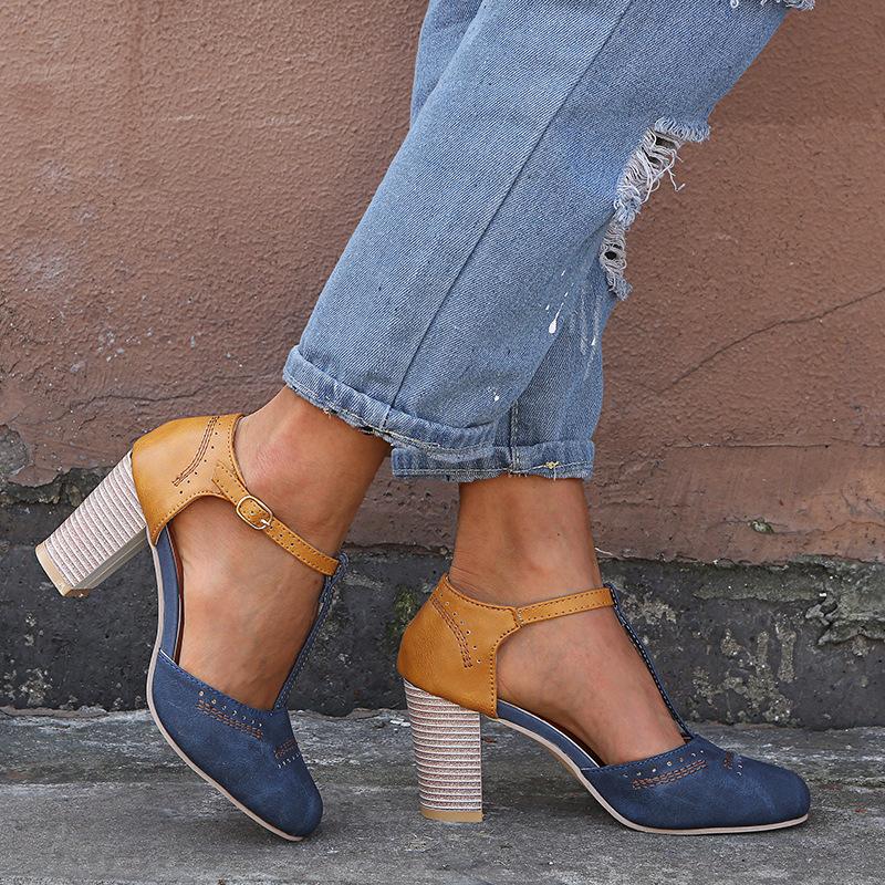 Casual Stitching Color High Heel Sandals