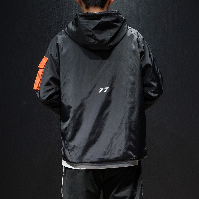 Wind-proof Hooded Pullover Hip Hop Loose Jacket