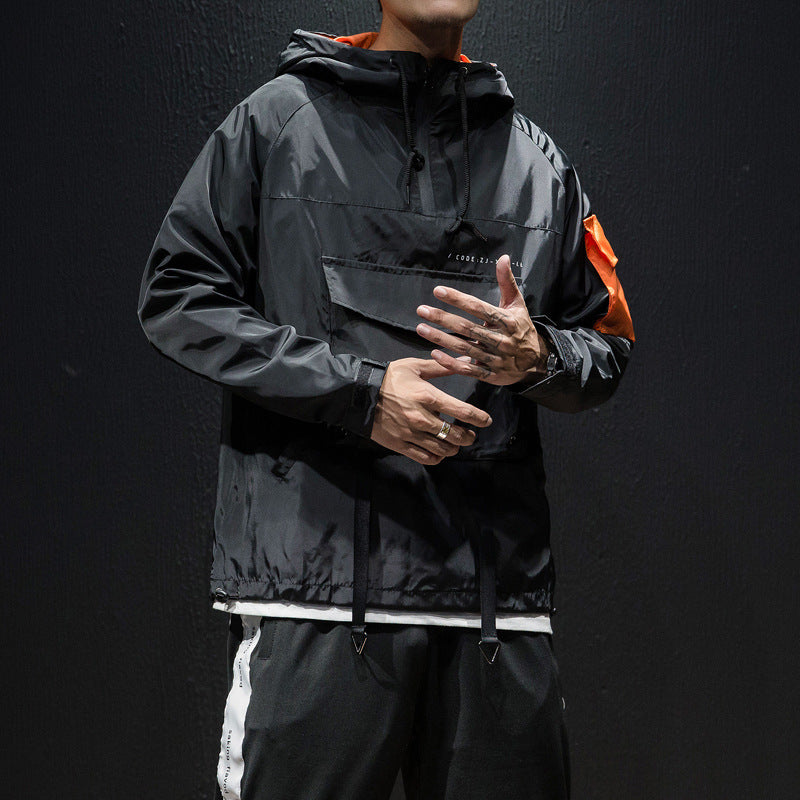 Wind-proof Hooded Pullover Hip Hop Loose Jacket