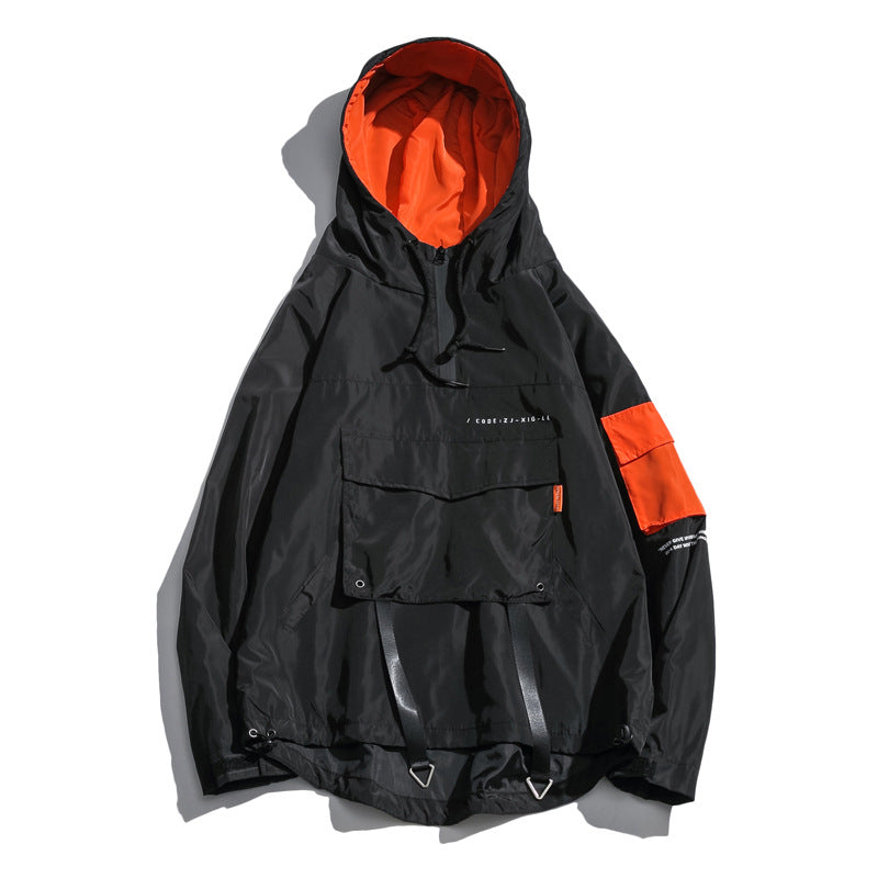 Wind-proof Hooded Pullover Hip Hop Loose Jacket