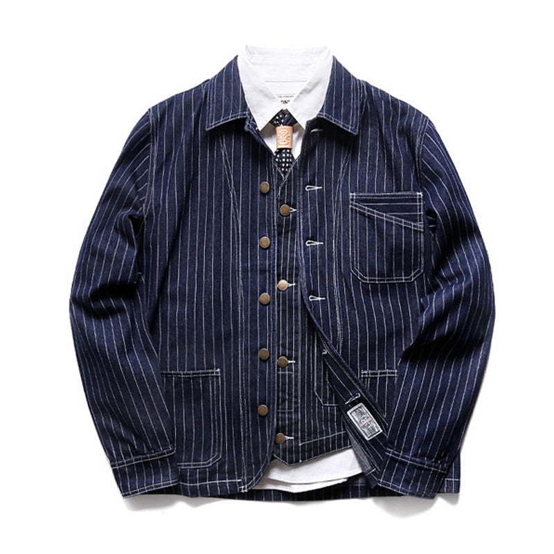 Retro Vertical Stripes Denim Jacket