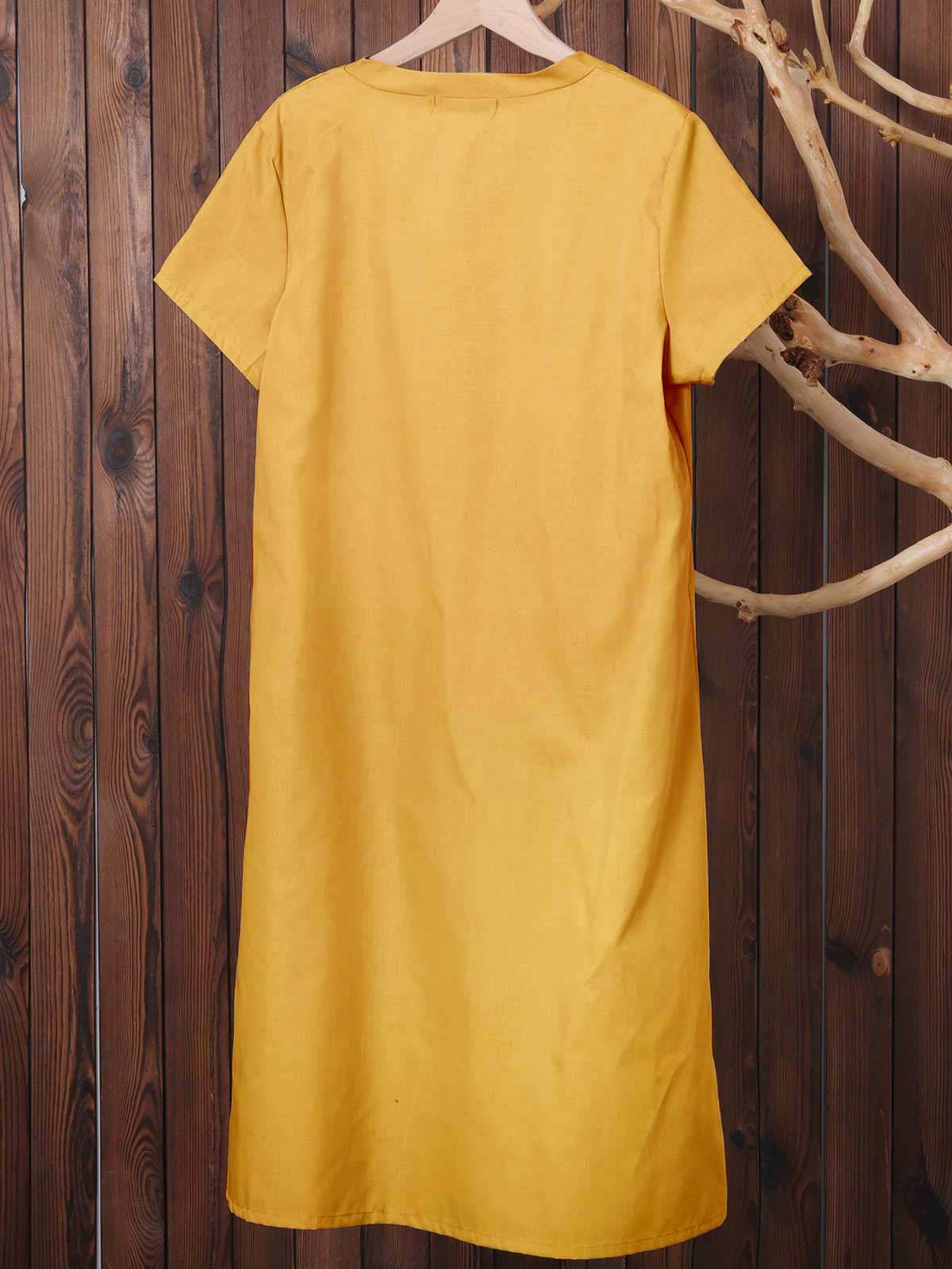 Casual Solid V-Neck Plus Size Dress