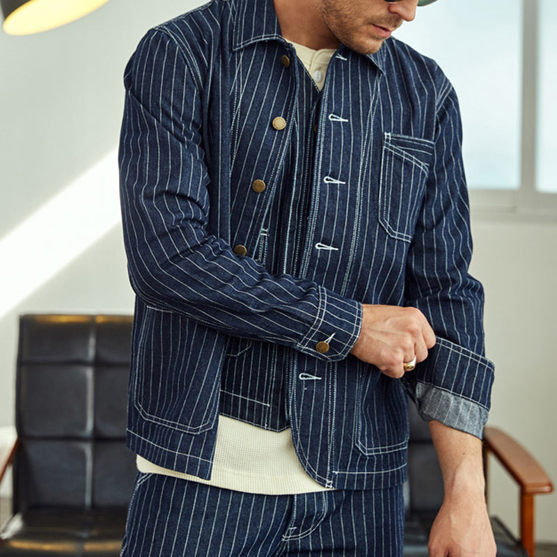 Retro Vertical Stripes Denim Jacket