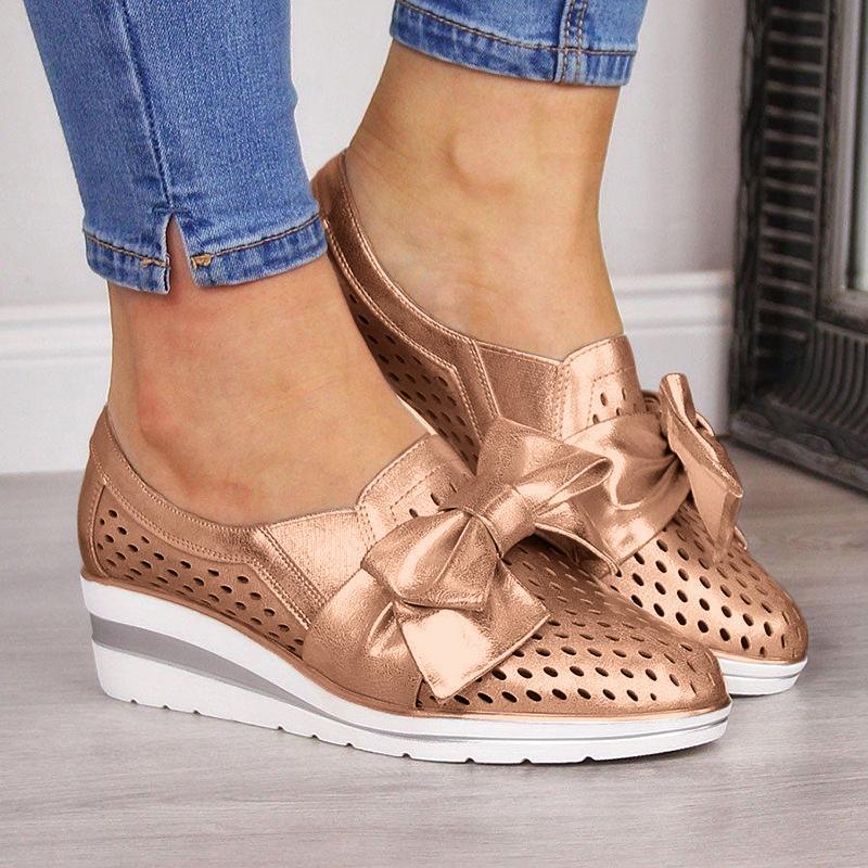 Bowknot Wedge Heel Slip-on Sneakers