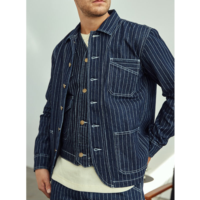 Retro Vertical Stripes Denim Jacket