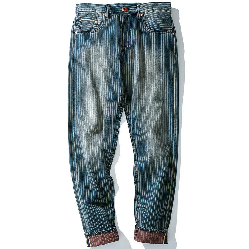 Retro Striped Washed Casual  Denim Pants