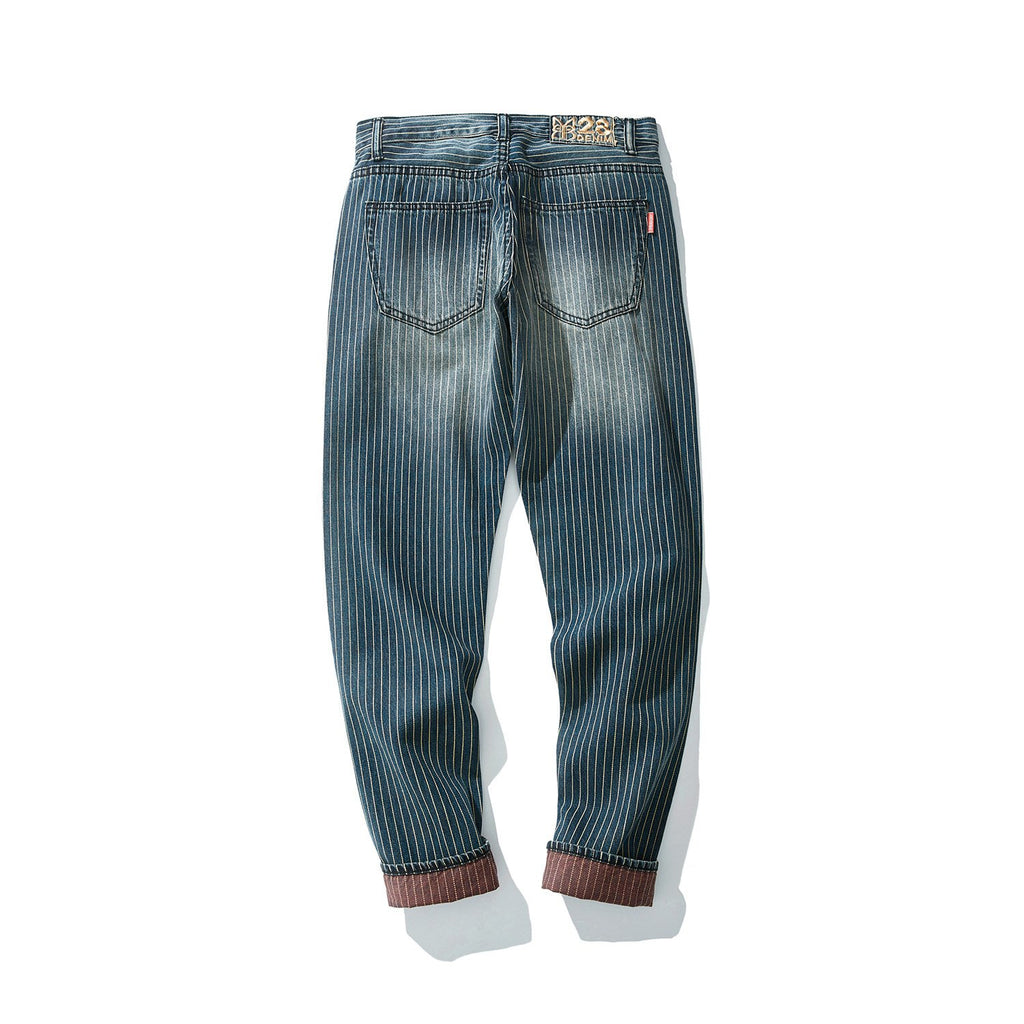 Retro Striped Washed Casual  Denim Pants