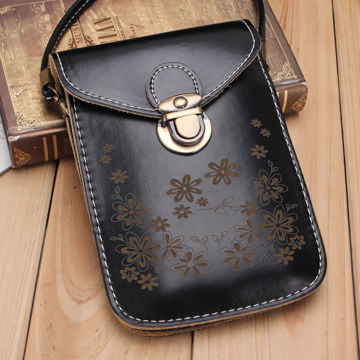 Women Vintage Flower Pattern Mini Crossbody Bag