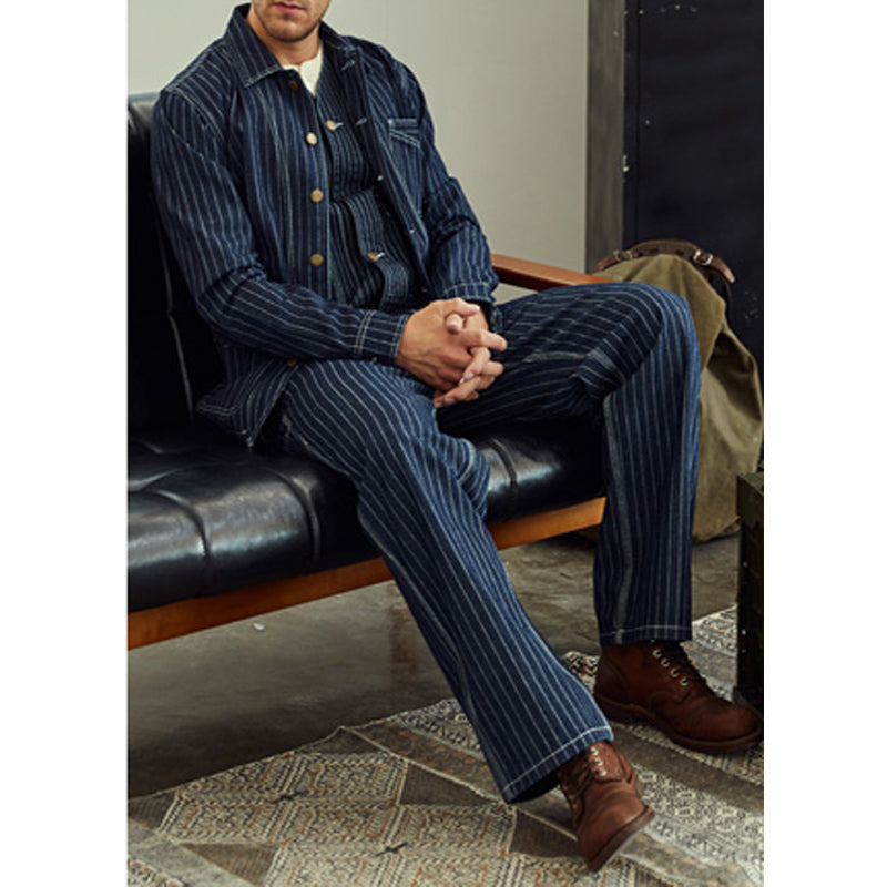 Retro Vertical Stripes Denim Jacket