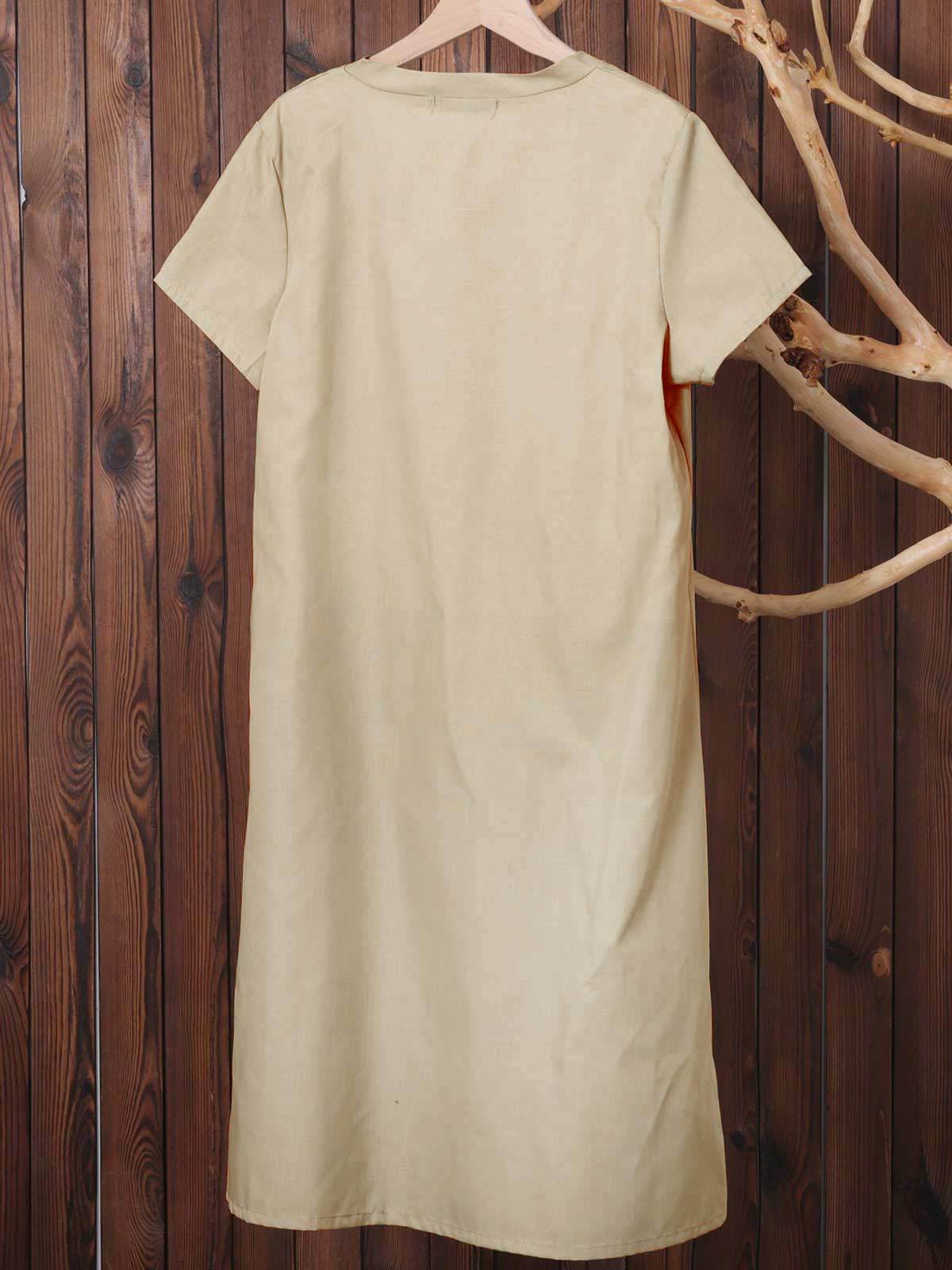 Casual Solid V-Neck Plus Size Dress