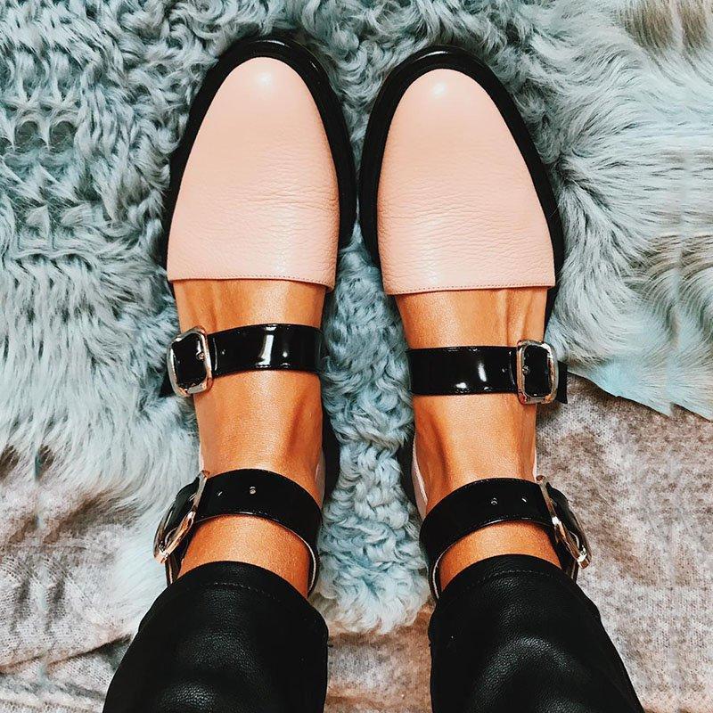 Buckle Color block Sandals Flats