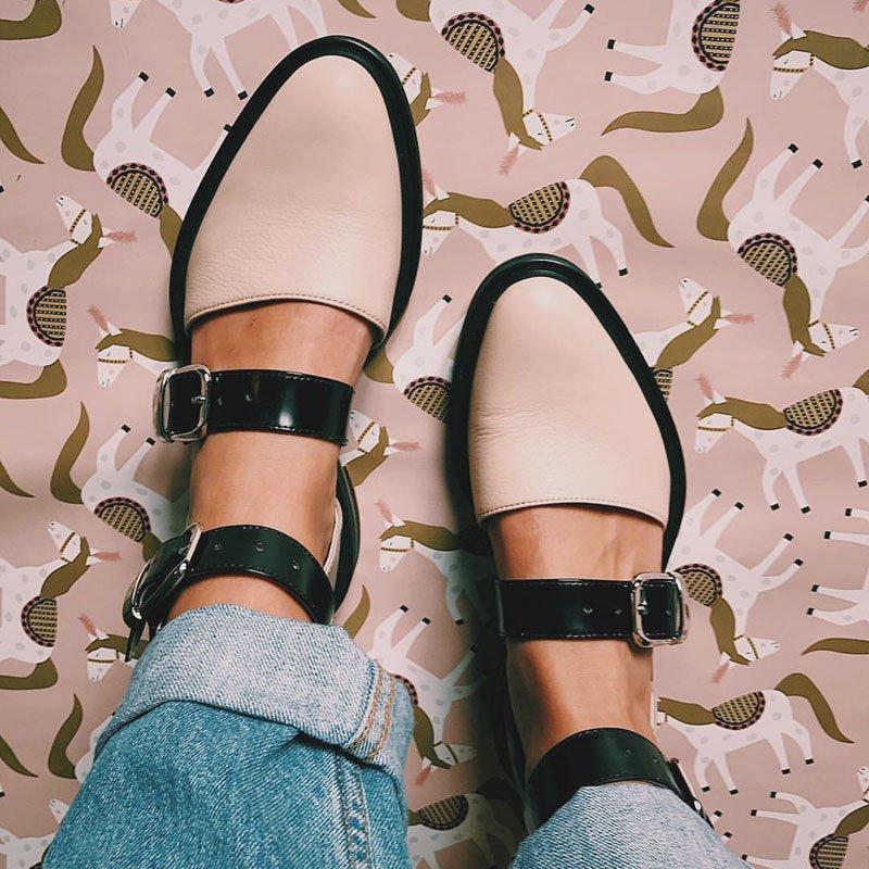 Buckle Color block Sandals Flats