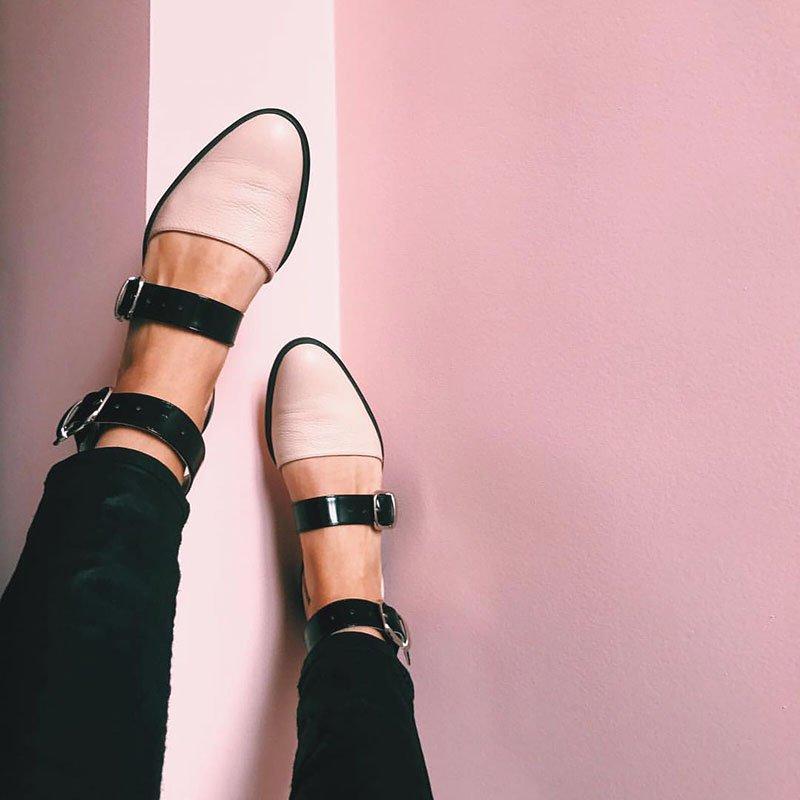 Buckle Color block Sandals Flats