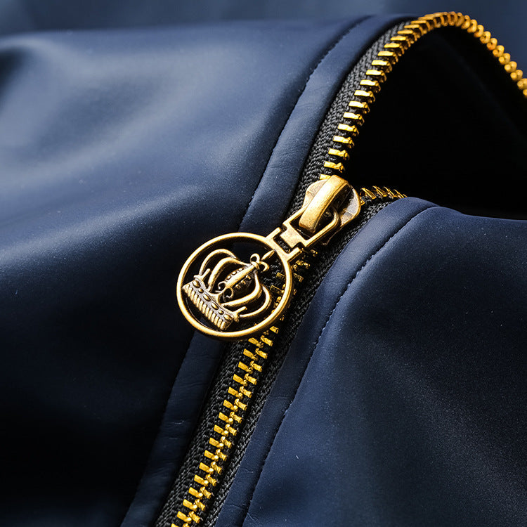 Embroidered Leather Bomber Jacket