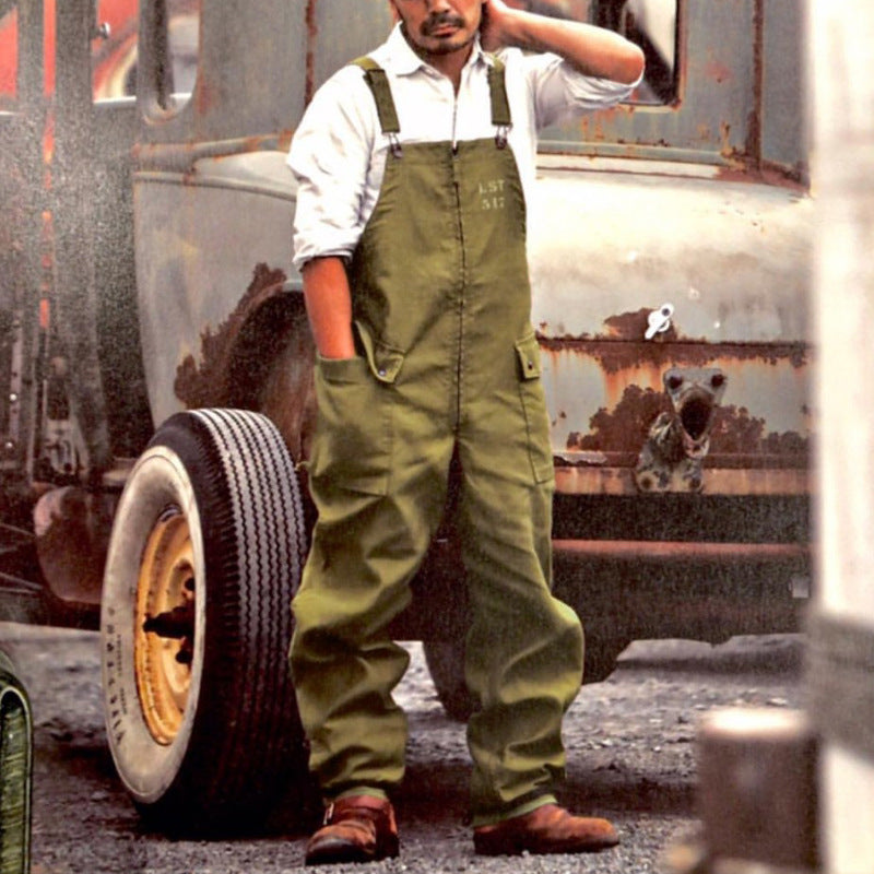 Retro Solid Color Overalls