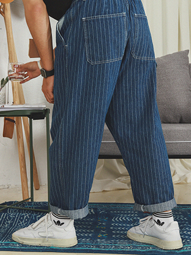 Japanese Retro Loose Straight Striped Pants