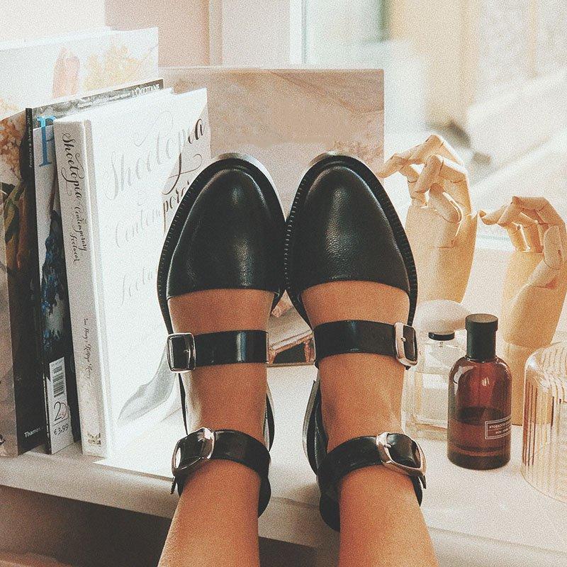 Buckle Color block Sandals Flats