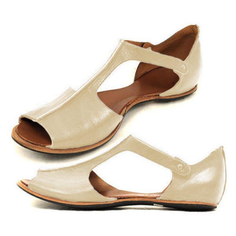 Vintage Black Flat Peep Toe Slip-on Sandals Plus Sizes