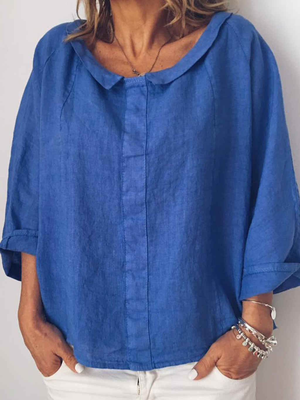 Long Sleeve Peter Pan Collar Solid T-Shirts