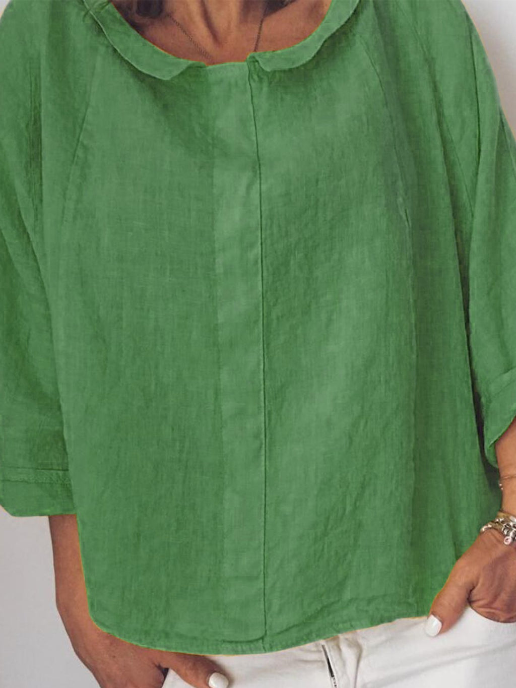 Long Sleeve Peter Pan Collar Solid T-Shirts