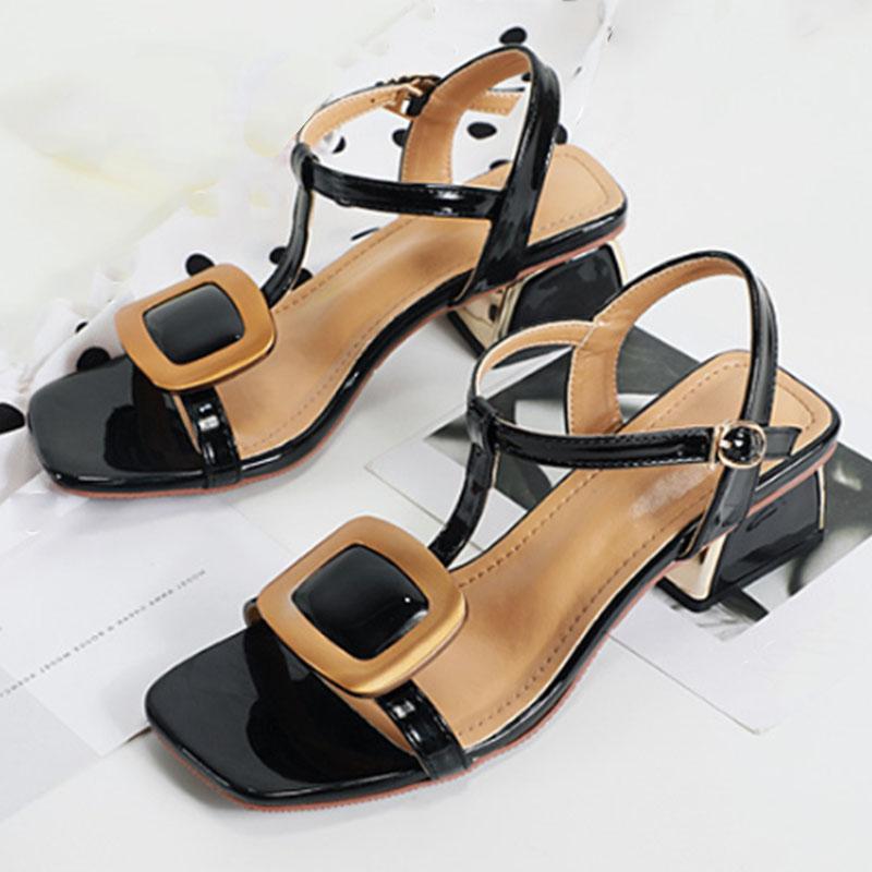 Metal Button Sweet Date Summer Chunky Heel Sandals