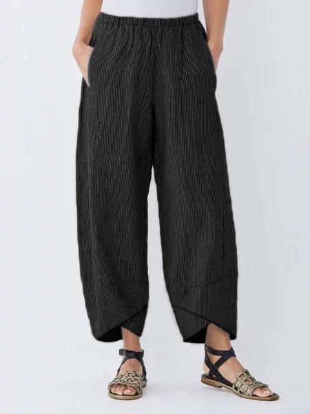 Summer Pockets Striped Casual Capri Pants