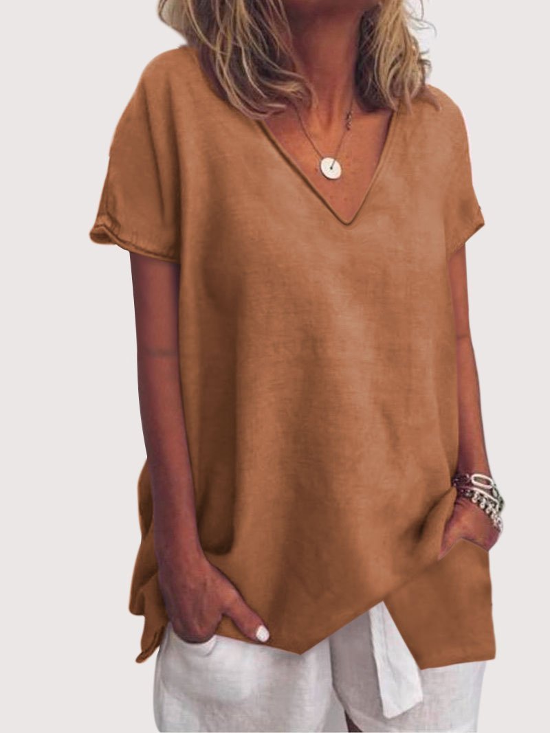Plus Size Short Sleeve Casual V Neck Blouse