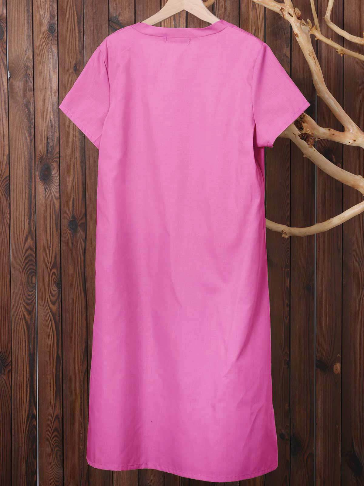 Casual Solid V-Neck Plus Size Dress